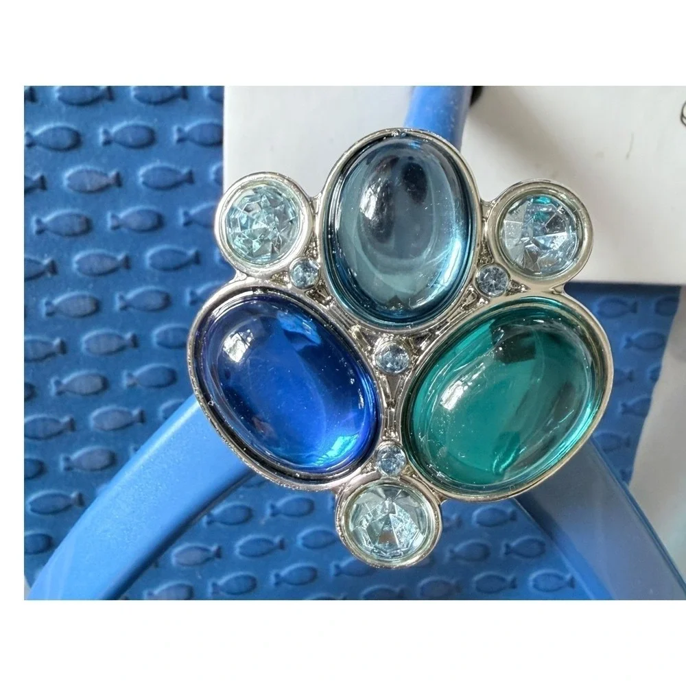 Lindsay Phillips Embellished Flip Flops Kelli Princess Blue Sz 8 sandals